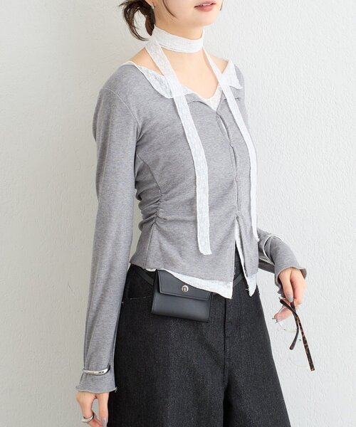 mystic（ミスティック）の「【ZOZO限定ITEM】レースチョーカ-付きレイヤードカットソー（Tシャツ/カットソー・レディース・グレー/ブラウン/オフホワイト・FREE）」の21枚目の写真