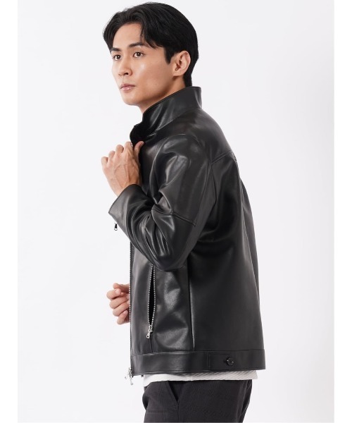 TAKA-Q(タカキュー)の「ブルゾン アウター シングル ライダース メンズ スタンドカラー ダブルファスナー 合成皮革(ライダースジャケット・メンズ・ブラック・LARGE)」の9枚目の写真