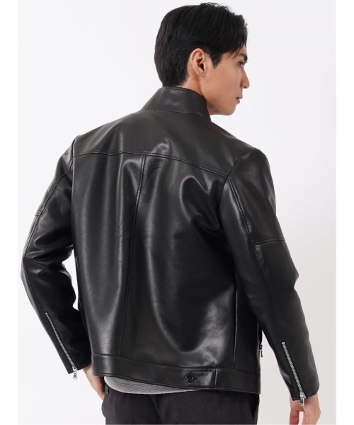 TAKA-Q(タカキュー)の「ブルゾン アウター シングル ライダース メンズ スタンドカラー ダブルファスナー 合成皮革(ライダースジャケット・メンズ・ブラック・LARGE)」の8枚目の写真
