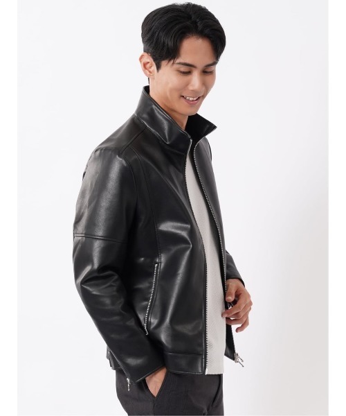 TAKA-Q(タカキュー)の「ブルゾン アウター シングル ライダース メンズ スタンドカラー ダブルファスナー 合成皮革(ライダースジャケット・メンズ・ブラック・LARGE)」の7枚目の写真