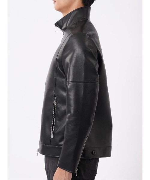 TAKA-Q(タカキュー)の「ブルゾン アウター シングル ライダース メンズ スタンドカラー ダブルファスナー 合成皮革(ライダースジャケット・メンズ・ブラック・LARGE)」の4枚目の写真