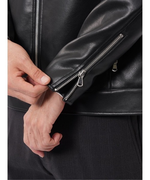 TAKA-Q(タカキュー)の「ブルゾン アウター シングル ライダース メンズ スタンドカラー ダブルファスナー 合成皮革(ライダースジャケット・メンズ・ブラック・LARGE)」の14枚目の写真