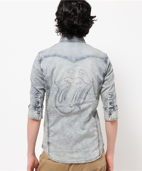 JACKROSE（ジャックローズ）の「The Rolling Stonesデニムウエスタン5分袖シャツ（シャツ/ブラウス・メンズ・サックスブルー・M/L/XL）」の3枚目の写真