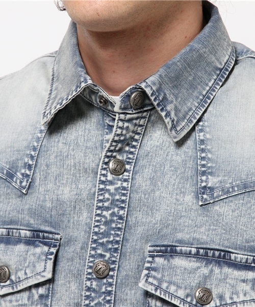 JACKROSE（ジャックローズ）の「The Rolling Stonesデニムウエスタン5分袖シャツ（シャツ/ブラウス・メンズ・サックスブルー・M/L/XL）」の4枚目の写真