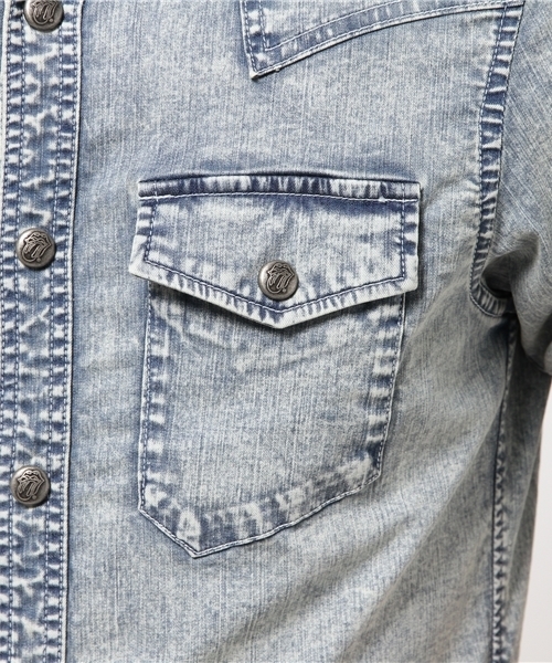 JACKROSE（ジャックローズ）の「The Rolling Stonesデニムウエスタン5分袖シャツ（シャツ/ブラウス・メンズ・サックスブルー・M/L/XL）」の7枚目の写真