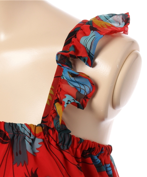 SLY(スライ)の「KIELO FLOWER フリルTOPS(タンクトップ・レディース・ダークグリーン/レッド/ネイビー・FREE)」の6枚目の写真