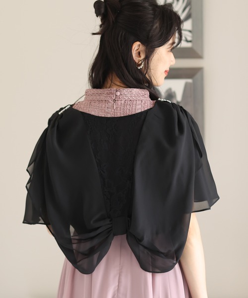 PourVous(プールヴー)の「リボンが心揺らめくリボン ボレロ 結婚式対応 オケージョン (ノーカラージャケット・レディース・アイボリー/ブラック/シルバー/ネイビー・M)」の6枚目の写真