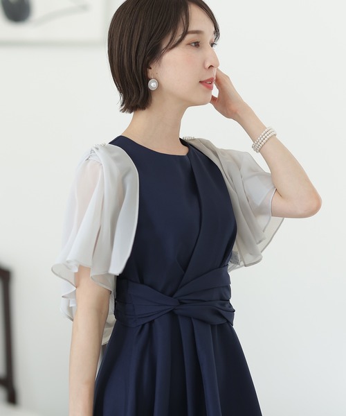 PourVous(プールヴー)の「リボンが心揺らめくリボン ボレロ 結婚式対応 オケージョン (ノーカラージャケット・レディース・アイボリー/ブラック/シルバー/ネイビー・M)」の20枚目の写真