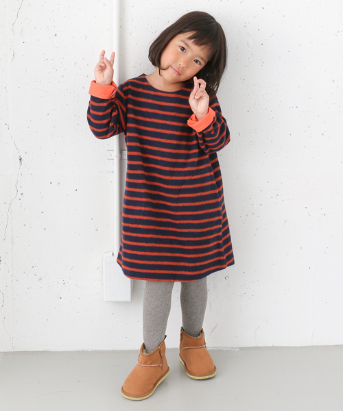 URBAN RESEARCH DOORS（アーバンリサーチドアーズ）の「FORK＆SPOON Brushed Border OP（ワンピース・キッズ・ネイビー/オフホワイト・120/90/105/135）」の2枚目の写真