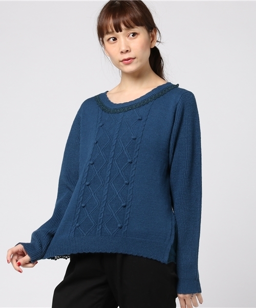axes femme（アクシーズファム）の「サイドレース入りニットプルオーバー（ニット/セーター・レディース・キナリ/ブラック/ブルーグリーン・MEDIUM）」の3枚目の写真