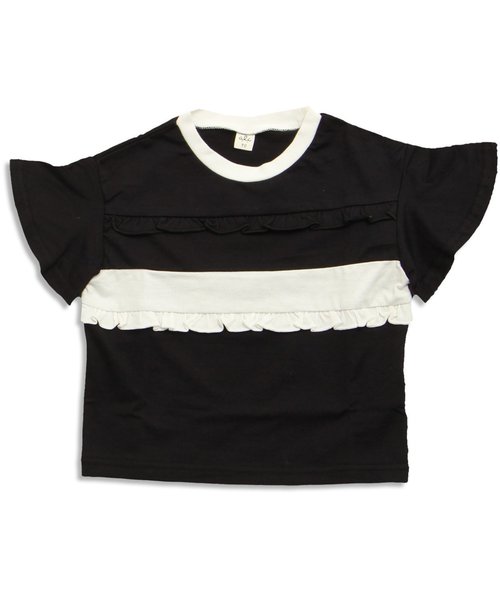 apres les cours（アプレレクール）の「袖フレア切替フリルTシャツ（Tシャツ/カットソー・キッズ・グレー/オフホワイト/ブラック・100/120/110/130/90/80）」の3枚目の写真