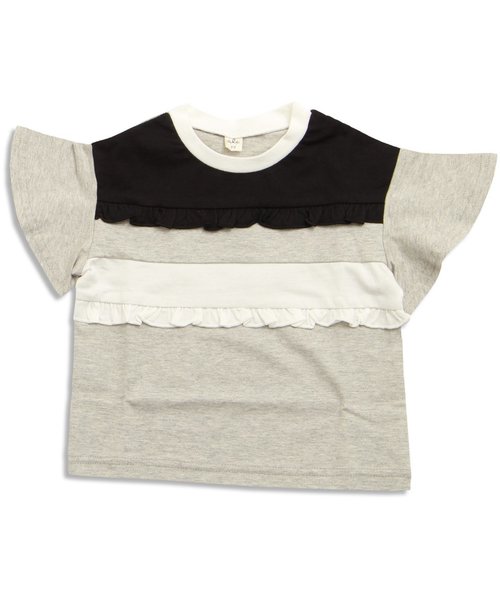 apres les cours（アプレレクール）の「袖フレア切替フリルTシャツ（Tシャツ/カットソー・キッズ・グレー/オフホワイト/ブラック・100/120/110/130/90/80）」の6枚目の写真