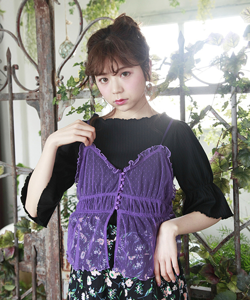 one after another NICE CLAUP（ワンアフターアナザーナイスクラップ）の「キャンディースリーブ半袖トップス（Tシャツ/カットソー・レディース・ラベンダー/ブラック/オフホワイト/イエロー・FREE）」の5枚目の写真