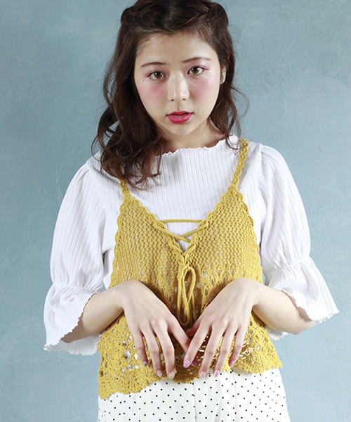 one after another NICE CLAUP（ワンアフターアナザーナイスクラップ）の「キャンディースリーブ半袖トップス（Tシャツ/カットソー・レディース・ラベンダー/ブラック/オフホワイト/イエロー・FREE）」の8枚目の写真