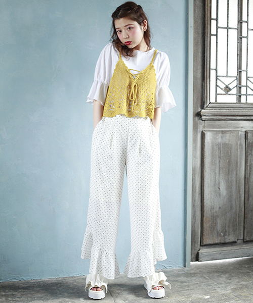 one after another NICE CLAUP（ワンアフターアナザーナイスクラップ）の「キャンディースリーブ半袖トップス（Tシャツ/カットソー・レディース・ラベンダー/ブラック/オフホワイト/イエロー・FREE）」の10枚目の写真