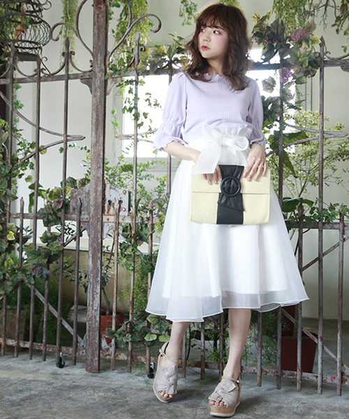 one after another NICE CLAUP（ワンアフターアナザーナイスクラップ）の「キャンディースリーブ半袖トップス（Tシャツ/カットソー・レディース・ラベンダー/ブラック/オフホワイト/イエロー・FREE）」の13枚目の写真