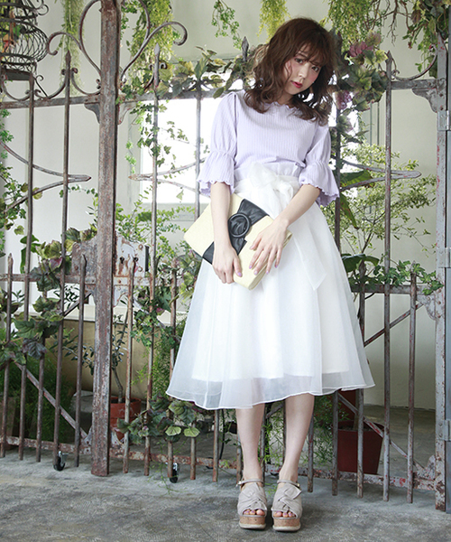 one after another NICE CLAUP（ワンアフターアナザーナイスクラップ）の「キャンディースリーブ半袖トップス（Tシャツ/カットソー・レディース・ラベンダー/ブラック/オフホワイト/イエロー・FREE）」の15枚目の写真