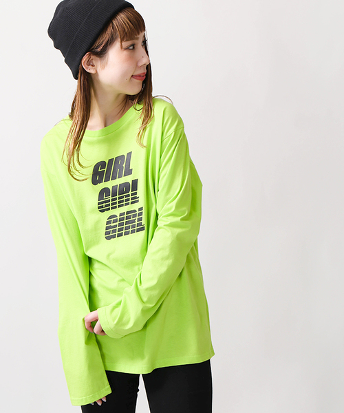 WEGO(ウィゴー)の「WEGO/GIRLロゴプリントロングTシャツ(Tシャツ/カットソー・レディース・ブラック/ライム/ホワイト・FREE)」の3枚目の写真