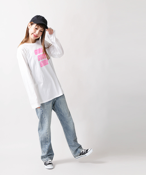 WEGO(ウィゴー)の「WEGO/GIRLロゴプリントロングTシャツ(Tシャツ/カットソー・レディース・ブラック/ライム/ホワイト・FREE)」の16枚目の写真