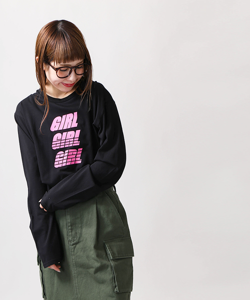 WEGO(ウィゴー)の「WEGO/GIRLロゴプリントロングTシャツ(Tシャツ/カットソー・レディース・ブラック/ライム/ホワイト・FREE)」の19枚目の写真