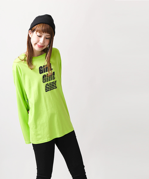 WEGO(ウィゴー)の「WEGO/GIRLロゴプリントロングTシャツ(Tシャツ/カットソー・レディース・ブラック/ライム/ホワイト・FREE)」の15枚目の写真