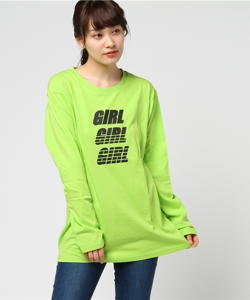 WEGO(ウィゴー)の「WEGO/GIRLロゴプリントロングTシャツ(Tシャツ/カットソー・レディース・ブラック/ライム/ホワイト・FREE)」の14枚目の写真