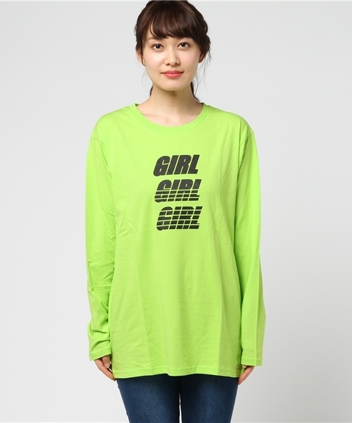 WEGO(ウィゴー)の「WEGO/GIRLロゴプリントロングTシャツ(Tシャツ/カットソー・レディース・ブラック/ライム/ホワイト・FREE)」の6枚目の写真