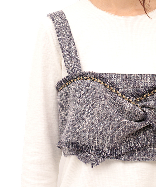 チチカカ(チチカカ)の「ツィードブレードビスチェ プルオーバー(キャミソール・レディース・ベージュ/ネイビー・FREE)」の8枚目の写真