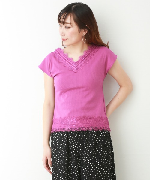 MARLENE JOBERT（マルレーヌ　ジョベル）の「テレコレースカットソー（Tシャツ/カットソー・レディース・ブラック/パープル/ブラウン/オフホワイト・M）」の4枚目の写真