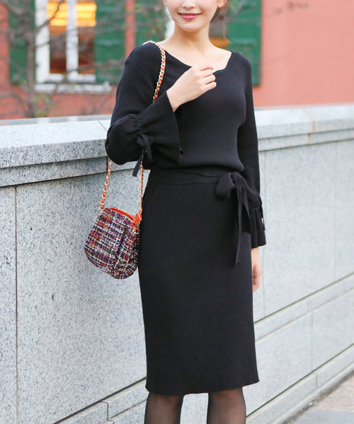 Roomy S ルーミーズ の ハートネックリブニットキャンディスリーブワンピース ワンピース Wear