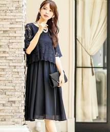 レース×シフォンドッキング 結婚式ワンピースドレス