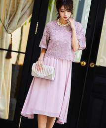 レース×シフォンドッキング 結婚式ワンピースドレス