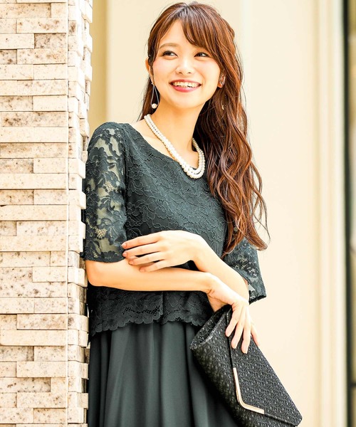 Fashion Letter(ファッションレター)の「レース×シフォンドッキング 結婚式ワンピースドレス(ドレス・レディース・ブラック/ネイビー/グレー/ピンク/グリーン/テラコッタ・LL/3L/M/L/5L/4L)」の5枚目の写真