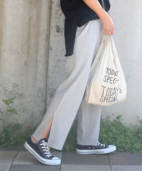 classicalelf（クラシカルエルフ）の「外スリット入りワッフル地ワイドルーズストレート無地イージーパンツ(フルレングス)（スウェットパンツ・レディース・ブラック/ブラウン/グレー・MEDIUM/LARGE/X-LARGE/XX-LARGE）」の6枚目の写真