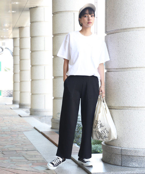 classicalelf（クラシカルエルフ）の「外スリット入りワッフル地ワイドルーズストレート無地イージーパンツ(フルレングス)（スウェットパンツ・レディース・ブラック/ブラウン/グレー・MEDIUM/LARGE/X-LARGE/XX-LARGE）」の12枚目の写真