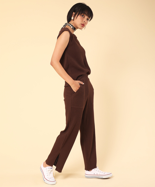 classicalelf（クラシカルエルフ）の「外スリット入りワッフル地ワイドルーズストレート無地イージーパンツ(フルレングス)（スウェットパンツ・レディース・ブラック/ブラウン/グレー・MEDIUM/LARGE/X-LARGE/XX-LARGE）」の18枚目の写真