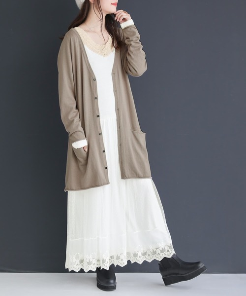 N Or ノアール の N Or贅沢レース長袖ペチワンピース ワンピース Wear