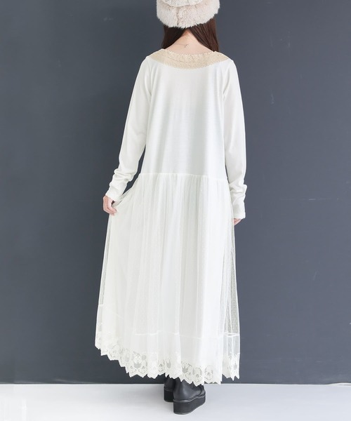 osharewalker（オシャレウォーカー）の「『贅沢レース長袖ペチワンピース』（ワンピース・レディース・オフホワイト/ブラック/グレー・2/1）」の8枚目の写真