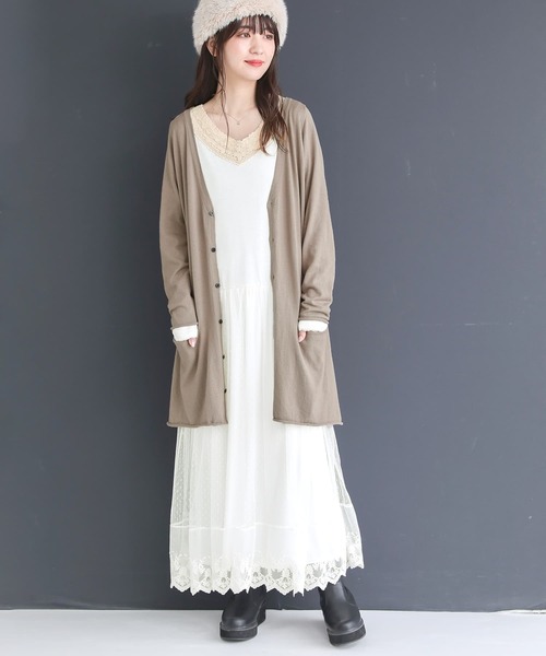 osharewalker（オシャレウォーカー）の「『贅沢レース長袖ペチワンピース』（ワンピース・レディース・オフホワイト/ブラック/グレー・2/1）」の4枚目の写真