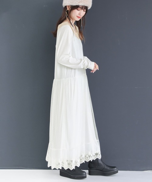 osharewalker（オシャレウォーカー）の「『贅沢レース長袖ペチワンピース』（ワンピース・レディース・オフホワイト/ブラック/グレー・2/1）」の7枚目の写真