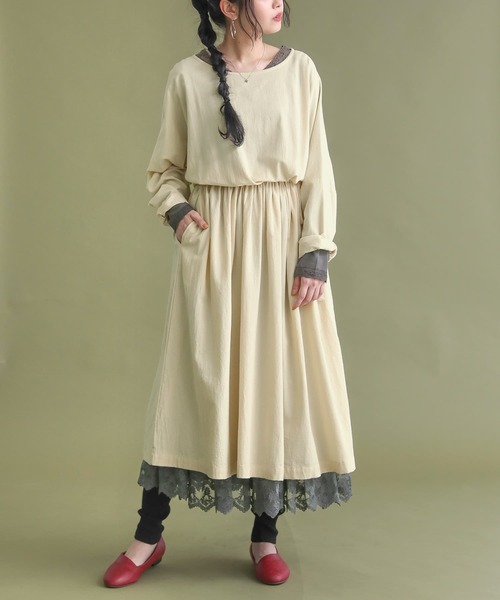 osharewalker（オシャレウォーカー）の「『贅沢レース長袖ペチワンピース』（ワンピース・レディース・オフホワイト/ブラック/グレー・2/1）」の12枚目の写真