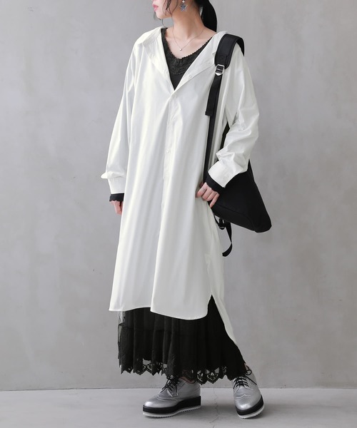 osharewalker（オシャレウォーカー）の「『贅沢レース長袖ペチワンピース』（ワンピース・レディース・オフホワイト/ブラック/グレー・2/1）」の17枚目の写真