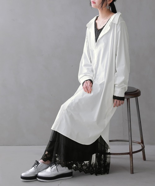 osharewalker（オシャレウォーカー）の「『贅沢レース長袖ペチワンピース』（ワンピース・レディース・オフホワイト/ブラック/グレー・2/1）」の18枚目の写真