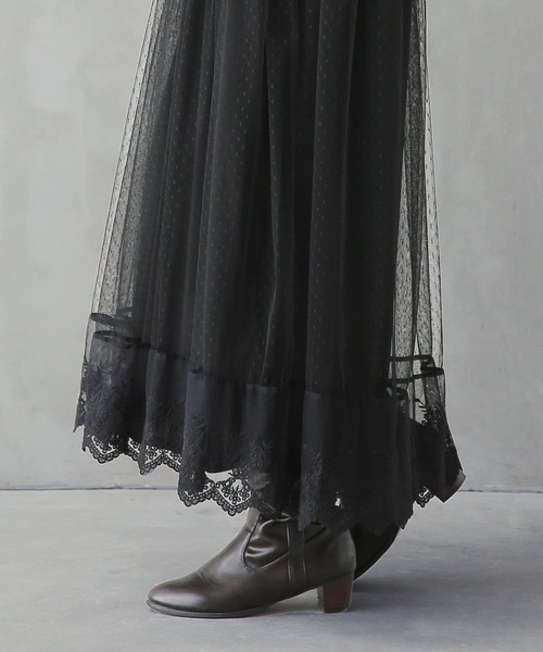 osharewalker（オシャレウォーカー）の「『贅沢レース長袖ペチワンピース』（ワンピース・レディース・オフホワイト/ブラック/グレー・2/1）」の21枚目の写真