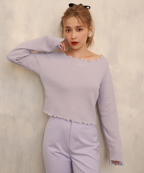one after another NICE CLAUP（ワンアフターアナザーナイスクラップ）の「ワッフルトップス（Tシャツ/カットソー・レディース・ブラウン/オフホワイト/ラベンダー/ブラック系その他/ピンク/ベージュ・FREE）」の5枚目の写真