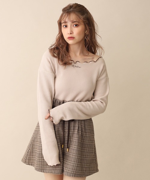 one after another NICE CLAUP（ワンアフターアナザーナイスクラップ）の「ワッフルトップス（Tシャツ/カットソー・レディース・ブラウン/オフホワイト/ラベンダー/ブラック系その他/ピンク/ベージュ・FREE）」の4枚目の写真