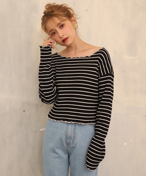 one after another NICE CLAUP（ワンアフターアナザーナイスクラップ）の「ワッフルトップス（Tシャツ/カットソー・レディース・ブラウン/オフホワイト/ラベンダー/ブラック系その他/ピンク/ベージュ・FREE）」の2枚目の写真