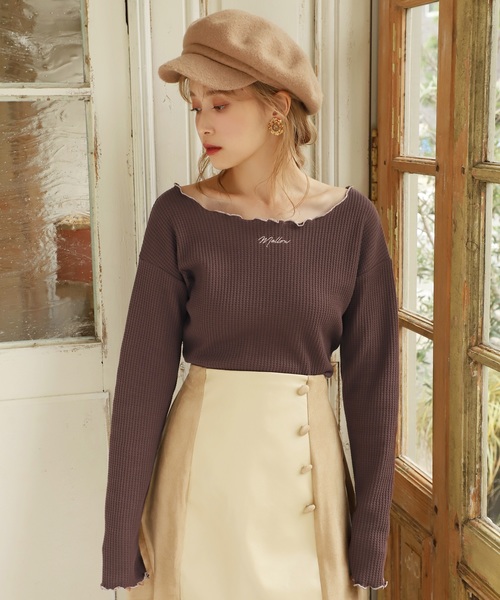 one after another NICE CLAUP（ワンアフターアナザーナイスクラップ）の「ワッフルトップス（Tシャツ/カットソー・レディース・ブラウン/オフホワイト/ラベンダー/ブラック系その他/ピンク/ベージュ・FREE）」の3枚目の写真