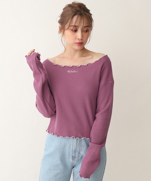 one after another NICE CLAUP（ワンアフターアナザーナイスクラップ）の「ワッフルトップス（Tシャツ/カットソー・レディース・ブラウン/オフホワイト/ラベンダー/ブラック系その他/ピンク/ベージュ・FREE）」の6枚目の写真