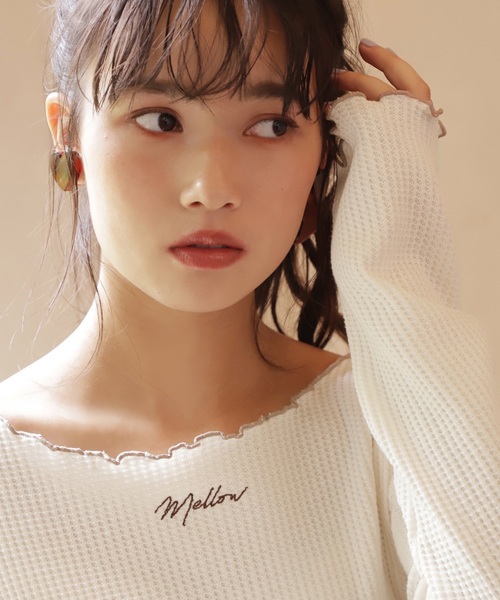 one after another NICE CLAUP（ワンアフターアナザーナイスクラップ）の「ワッフルトップス（Tシャツ/カットソー・レディース・ブラウン/オフホワイト/ラベンダー/ブラック系その他/ピンク/ベージュ・FREE）」の9枚目の写真
